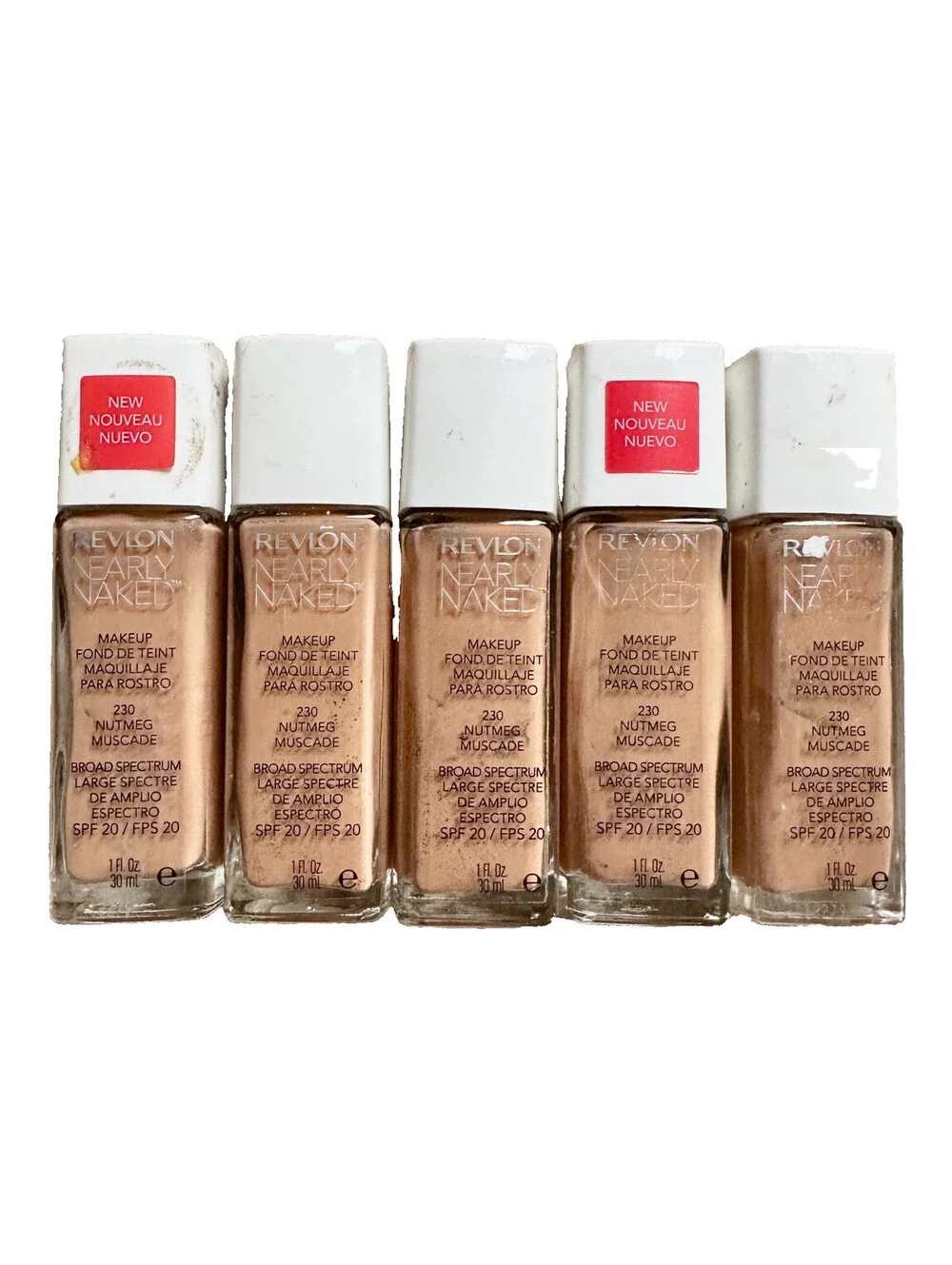 Lot of 5 NEW Revlon Nearly Naked Foundation in 230 Nutmeg (New Old Stock, AS IS)